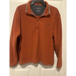 Eddie‎ Bauer Sweater Orange 1/4 Zip Solid Pullover Men's Jacket Ribbed LG
